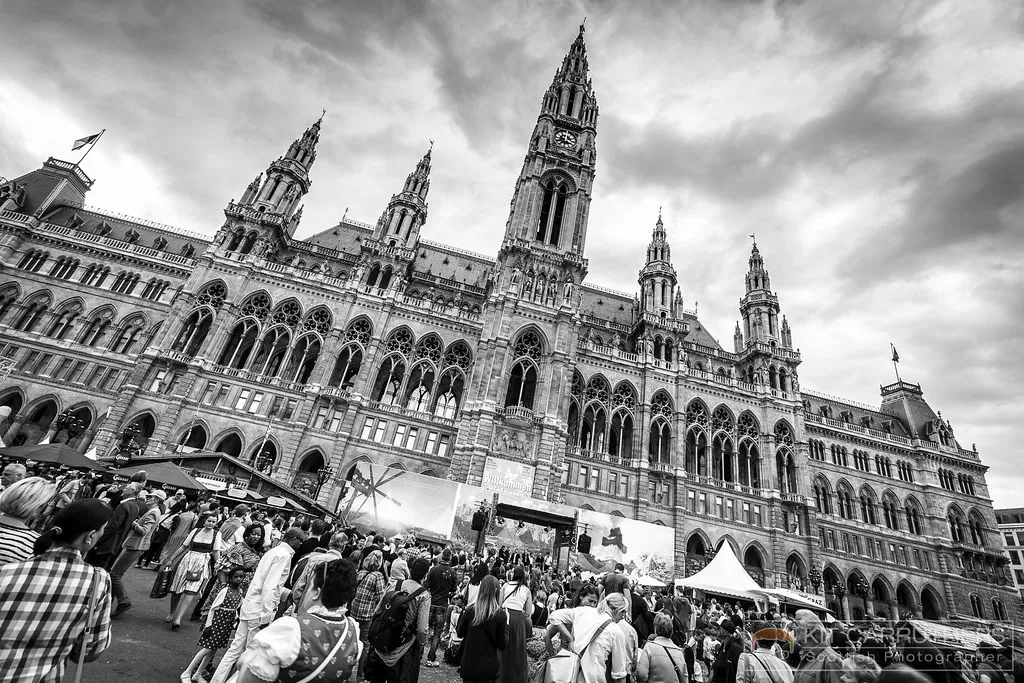 Overview of the Christkindlmarkt am Rathausplatz in Vienna